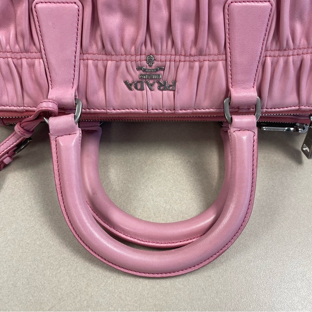 Prada Pink Nappa Gaufre Ruched Leather Two-Way Bag - Preowned - Picture 15 of 16